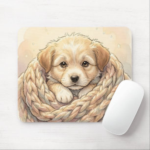 Tapis De Souris Joli chiot enveloppé dans une couverture tricotée