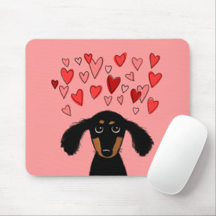 Tapis De Souris Joli chiot teckel avec des cœurs de la Saint-Valen