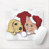 Tapis De Souris Joli Christmas Labrador Puppy et Orange Tabby (Avec souris)
