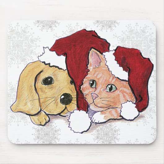 Tapis De Souris Joli Christmas Labrador Puppy et Orange Tabby (Devant)