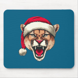 Tapis De Souris Joli cougar avec chapeau de Père Noël pour chat de