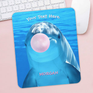 Tapis De Souris Joli dauphin, bulle de bubble gum, nom et message