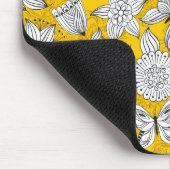 Tapis De Souris Joli design abstrait floral blanc jaune (Coin)