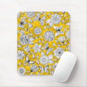 Tapis De Souris Joli design abstrait floral blanc jaune (Avec souris)