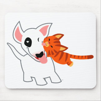 Tapis De Souris Joli dessin au taureau Terrier et Kitten Mousepad