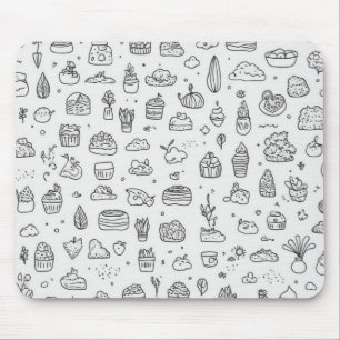 Tapis De Souris Joli doodles dessinés à la main en noir et blanc