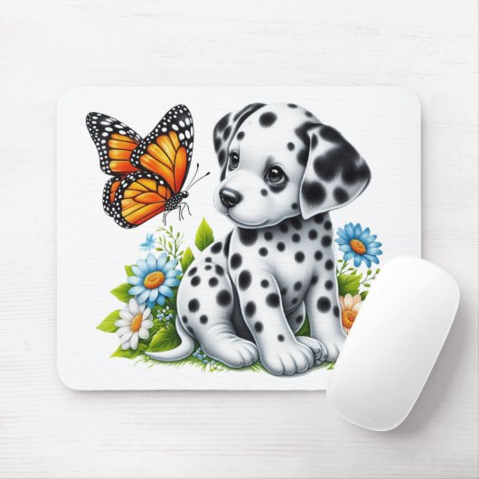 Tapis De Souris Joli(e) ami(e) dalmate/papillon (Avec souris)