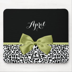 Tapis De Souris Joli Empreinte de léopard Spring Green Bow avec no