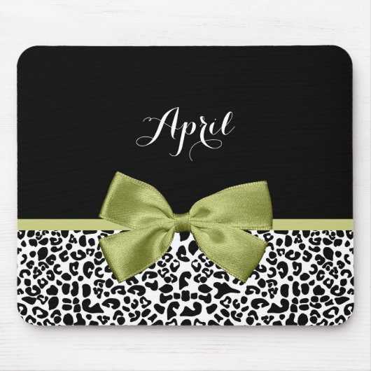Tapis De Souris Joli Empreinte de léopard Spring Green Bow avec no (Devant)