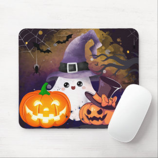 Tapis De Souris Joli fantôme d'Halloween avec chapeau de sorcière