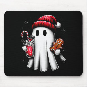 Tapis De Souris Joli fantôme du Père Noël buvant du café glacé