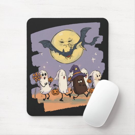 Tapis De Souris Joli Ghost Kids Trick ou Treat Sous Lune Éffrayant (Avec souris)