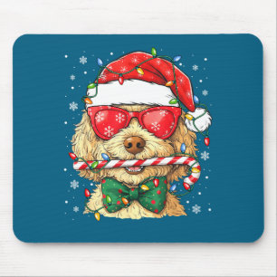 Tapis De Souris Joli Goldendoodle Chapeau de Père Noël Lumières de