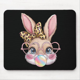 Tapis De Souris Joli lapin Lapin Face Leopard Bow Girls Happy Eas