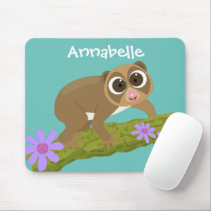 Tapis De Souris Joli lenteur loris sur dessin de branche