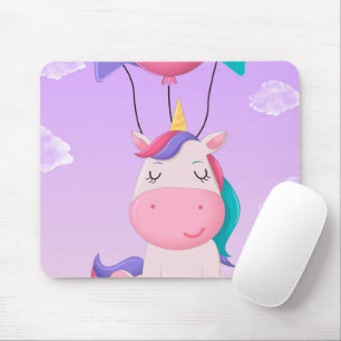 Tapis De Souris Joli licorne assise et ballons lilas