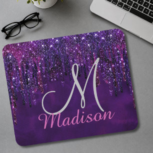 Tapis De Souris Joli licorne rose violet paillettes monogramme