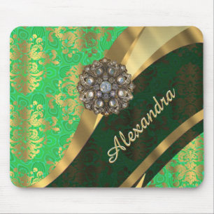 Tapis De Souris Joli modèle personnalisé girly vert damask modèle