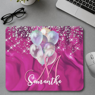 Tapis De Souris Joli monogramme en ballon de fausse argent scintil