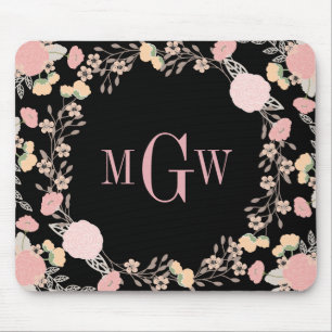 Tapis De Souris Joli Monogramme Floral Botanique Mousepad