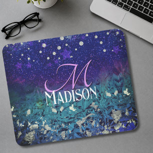 Tapis De Souris Joli monogramme pailleté ombré turquoise violet