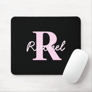 Tapis De Souris Joli monogramme personnalisable Rose clair et no