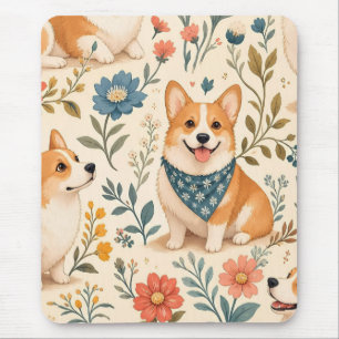 Tapis De Souris Joli motif de jardin floral avec Corgi