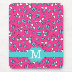 Tapis De Souris Joli motif de monogramme avec arc-en-ciel, cœurs e