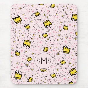 Tapis De Souris Joli motif de monogramme couronne pastel rose dood