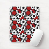 Tapis De Souris Joli motif floral en rouge, noir et blanc (Avec souris)