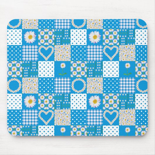 Tapis De Souris Joli Mousepad Bleu : Daisychains, Patchwork Faux (Devant)