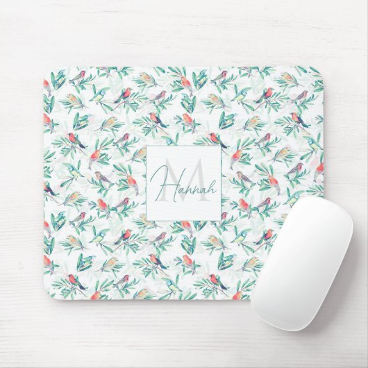 Tapis De Souris Joli Oiseaux colorés Feuille Vintage blanc (Avec souris)