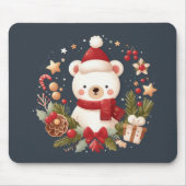 Tapis De Souris Joli ours de Noël/d'hiver en couronne (Devant)