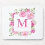 Tapis De Souris Joli Peoné rose Carré Cadre Floral Monogramme<br><div class="desc">Monogramme à thème floral mousepad. Il présente une aquarelle carré cadre fleuri de pivoines roses et de verdure. Personnalisez en ajoutant un monogramme. Ce sera parfait comme un cadeau personnalisé.</div>