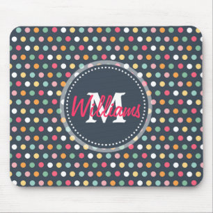 Tapis De Souris Joli pois monogramme girly coloré mignon