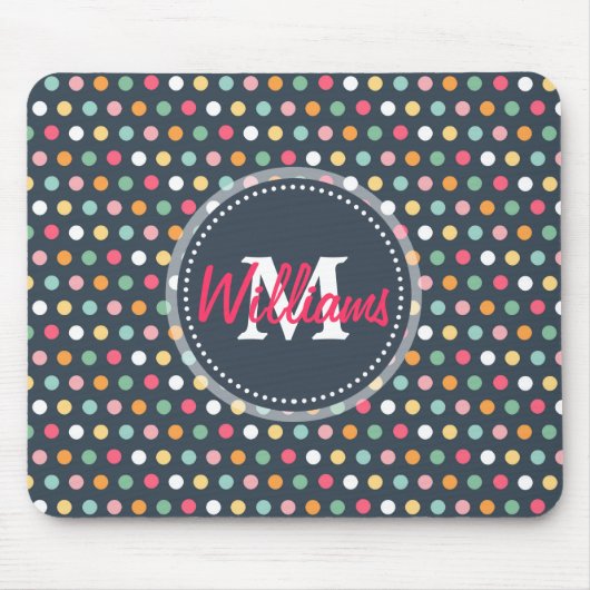 Tapis De Souris Joli pois monogramme girly coloré mignon (Devant)