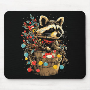 Tapis De Souris Joli Raton Laveur Scène de Fête Hivernale Animal d