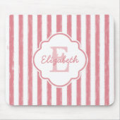 Tapis De Souris Joli rose peint rayures Monogramme et nom (Devant)