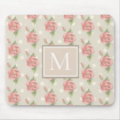 Tapis De Souris Joli rose Roses et points Monogramme (Devant)