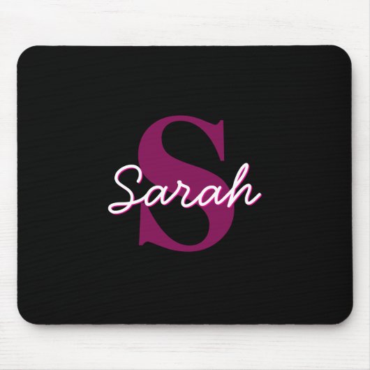 Tapis De Souris Joli script de monogramme rose et noir personnalis (Devant)