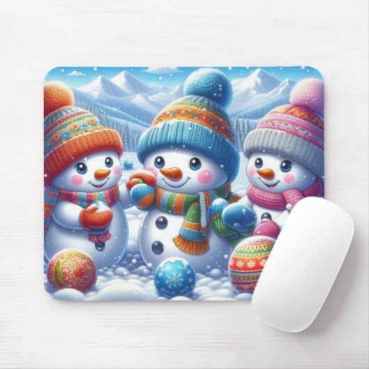 Tapis De Souris Joli Snowmen Jouer hiver Mousepad Cadeau (Avec souris)