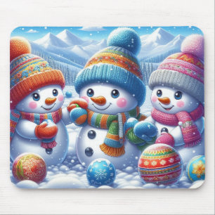 Tapis De Souris Joli Snowmen Jouer hiver Mousepad Cadeau