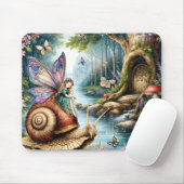 Tapis De Souris Joli terrain de fée avec mignon escargots et papil (Avec souris)