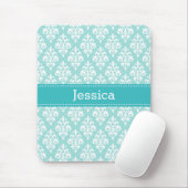 Tapis De Souris Joli Turquoise bleu et Mint Damask Nom du modèle (Avec souris)