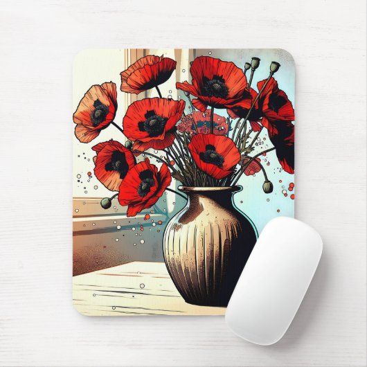 Tapis De Souris Joli Vase de Red Poppies ai art (Avec souris)