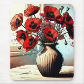 Tapis De Souris Joli Vase de Red Poppies ai art (Devant)
