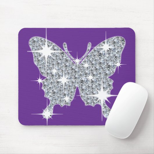 Tapis De Souris Joli Violet Violet Faux Diamond Bling Butterfly (Avec souris)