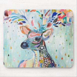 Tapis De Souris Jolie art de cerf moderne fleur bois