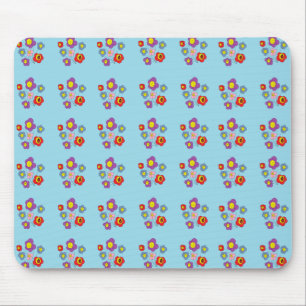 Tapis De Souris Jolie coccinelle et fleurs motif bleu clair