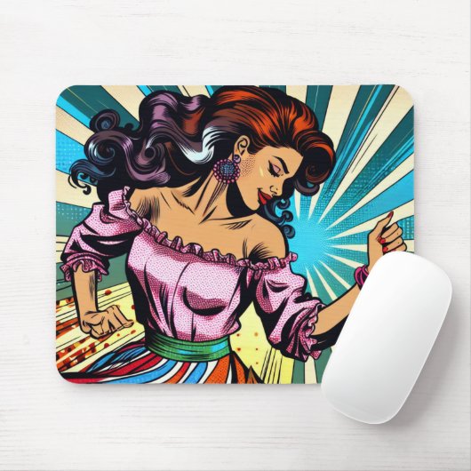 Tapis De Souris Jolie Femme Dansant Salsa Pop Art (Avec souris)